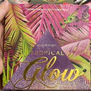 Color story tropical glow eyeshadow palette rainbow vibrant glitter dark tones